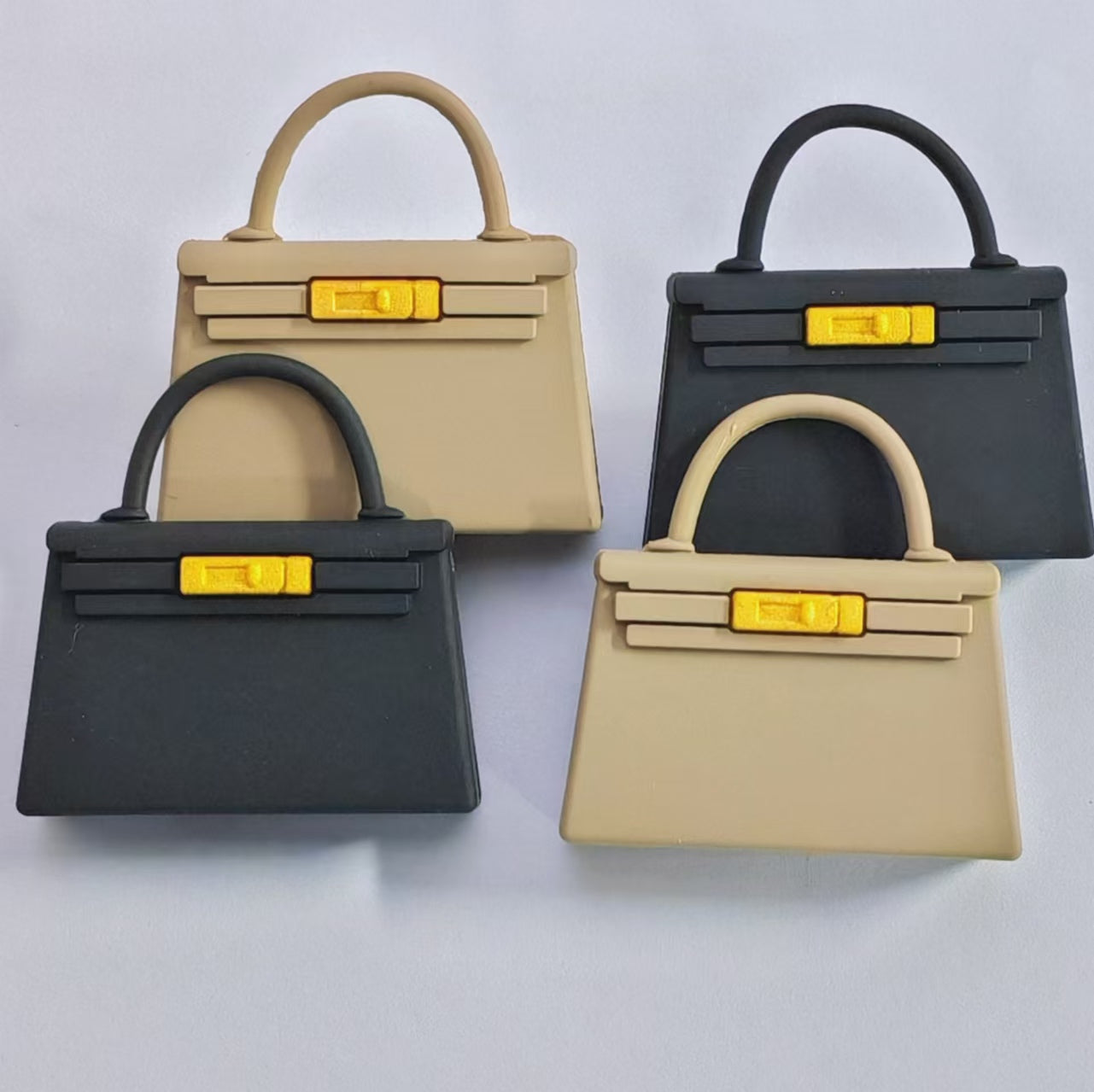 Designer Black and Brown Bag Purse Rubber Charm,Around 40*40MM,Random Mix,NO HOLE