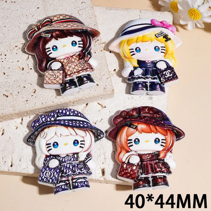 Fashion Hat Kitty Acrylic DIY Accessories, Flat Back Charms for Phone Case Keychain Handcraft Decoration,SH