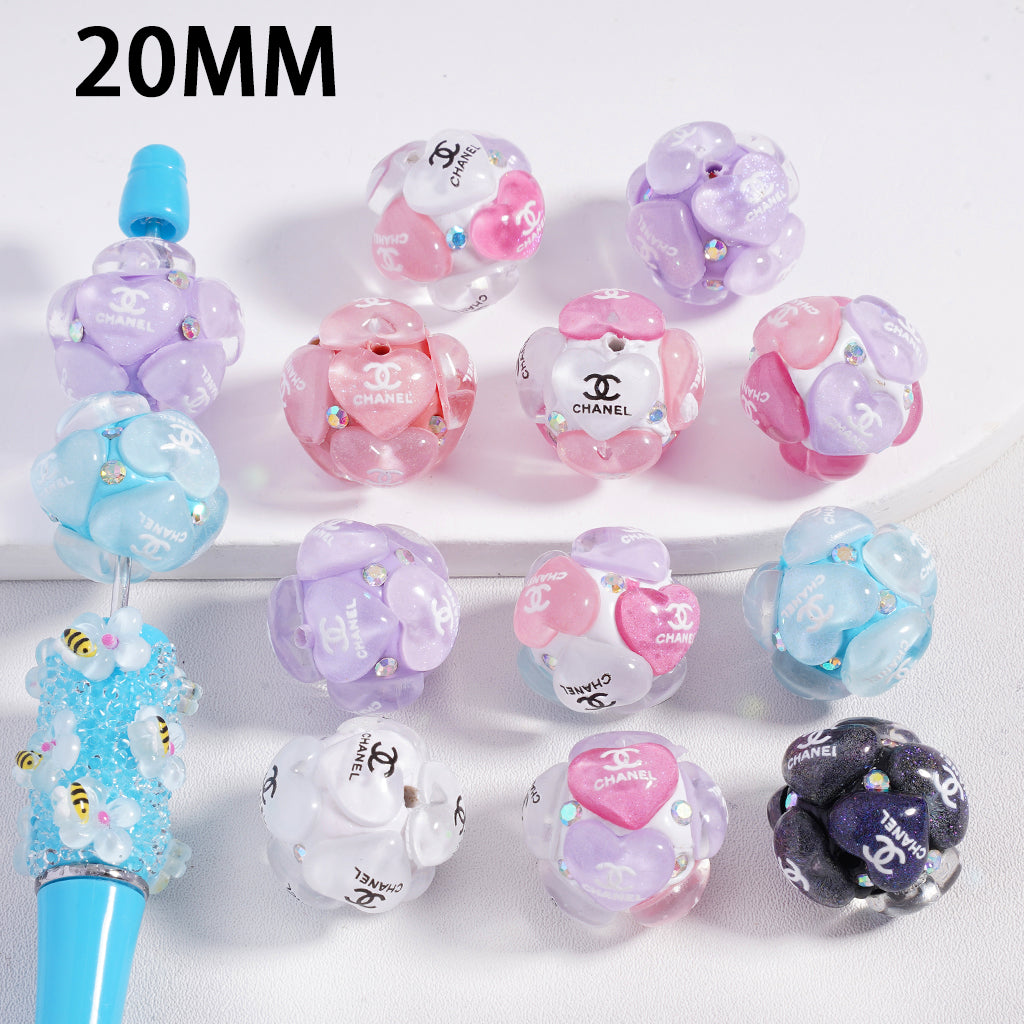 CC Clay Beads with Cute Hearts Shiny AB Rhinestones, Multiple Color & Solid Color, 20MM, Random Mix, AX