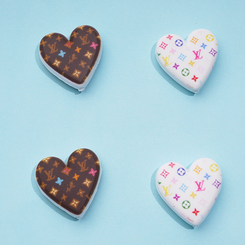 VL Brown and White Heart Silicone Focal Beads