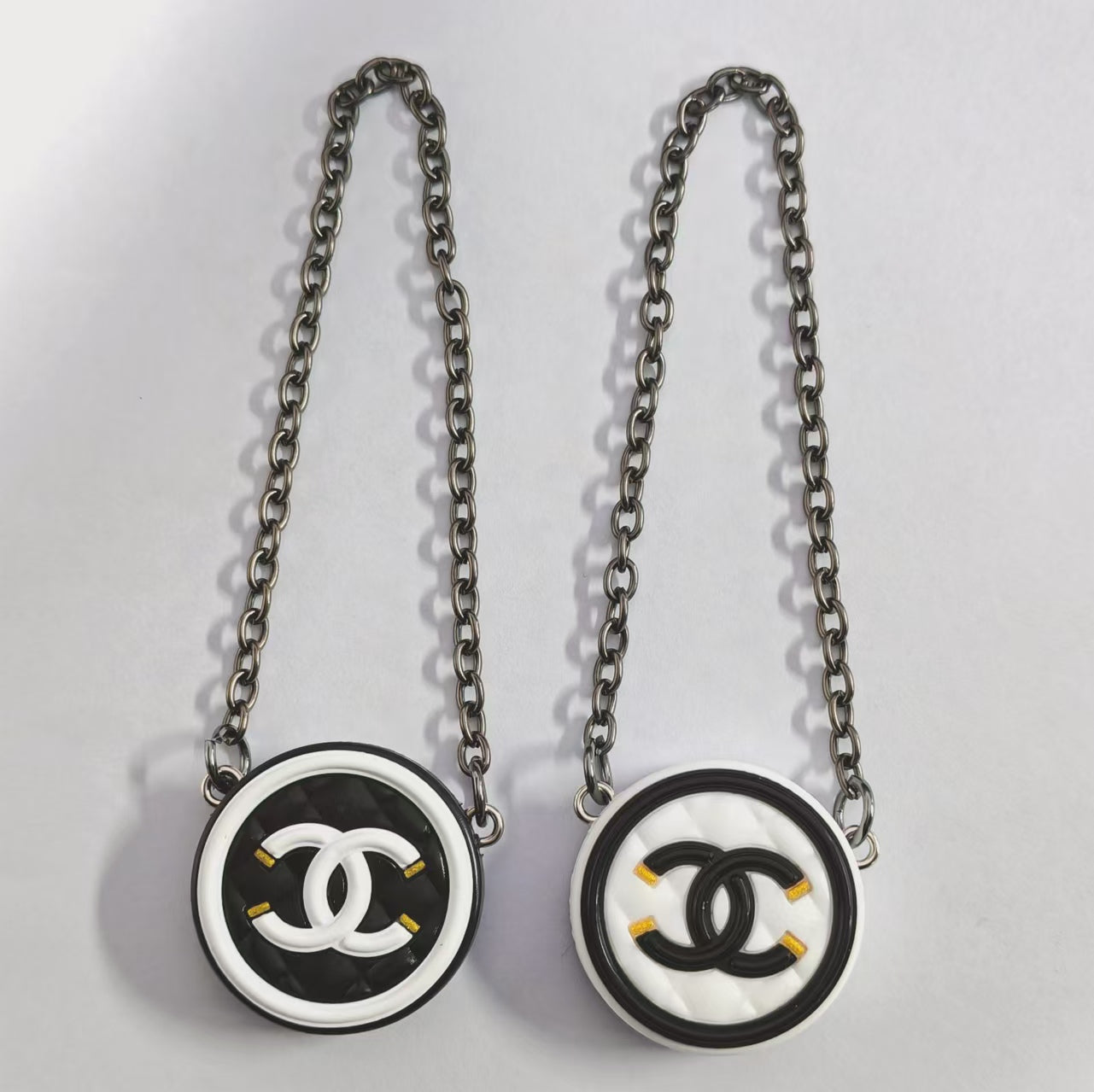 Designer Black White CCC Bag Purse Rubber Charm with Black Chain, NO HOLE