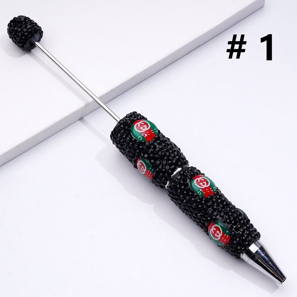 Beadable Clay Pens with Round GG Mini AB & Black Rhinestones Covered the Entire Pen.YY