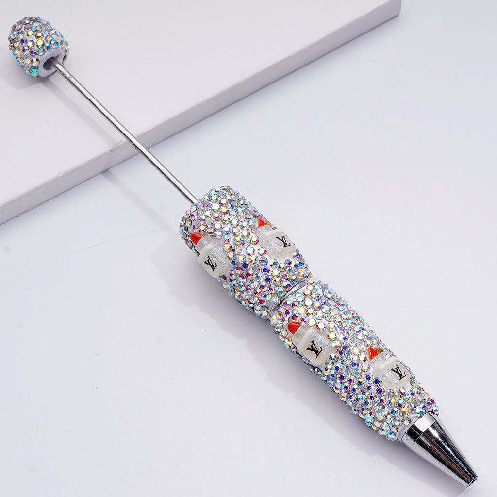 Beadable Clay Pens with Lipstick VL and CC Mini AB Rhinestones Covered the Entire Pen
