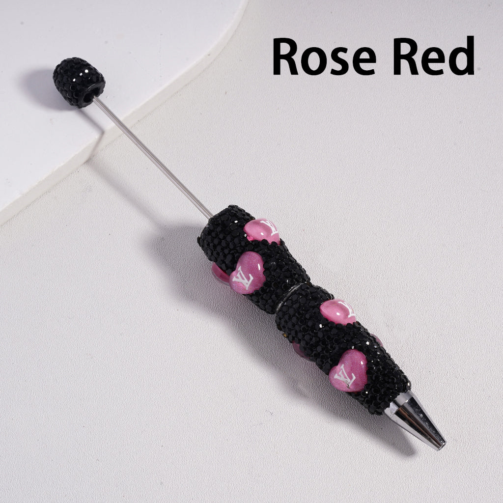Beadable Clay Pens with Heart VL Mini AB & Black Rhinestones Covered the Entire Pen. YY