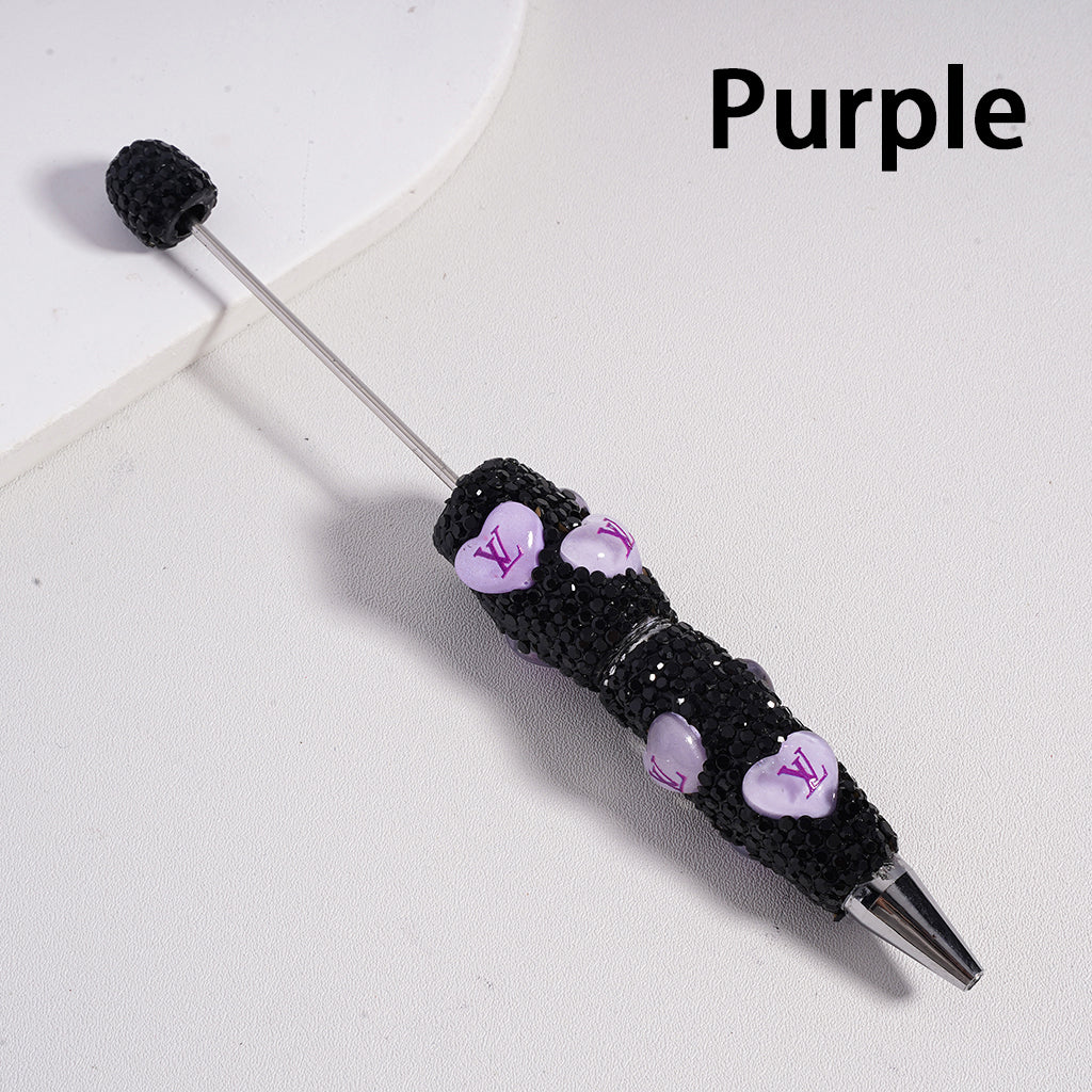 Beadable Clay Pens with Heart VL Mini AB & Black Rhinestones Covered the Entire Pen. YY