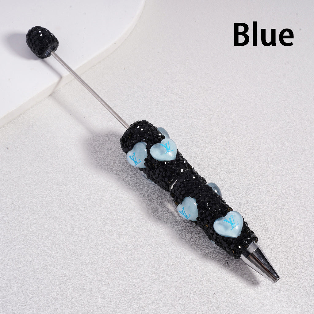 Beadable Clay Pens with Heart VL Mini AB & Black Rhinestones Covered the Entire Pen. YY
