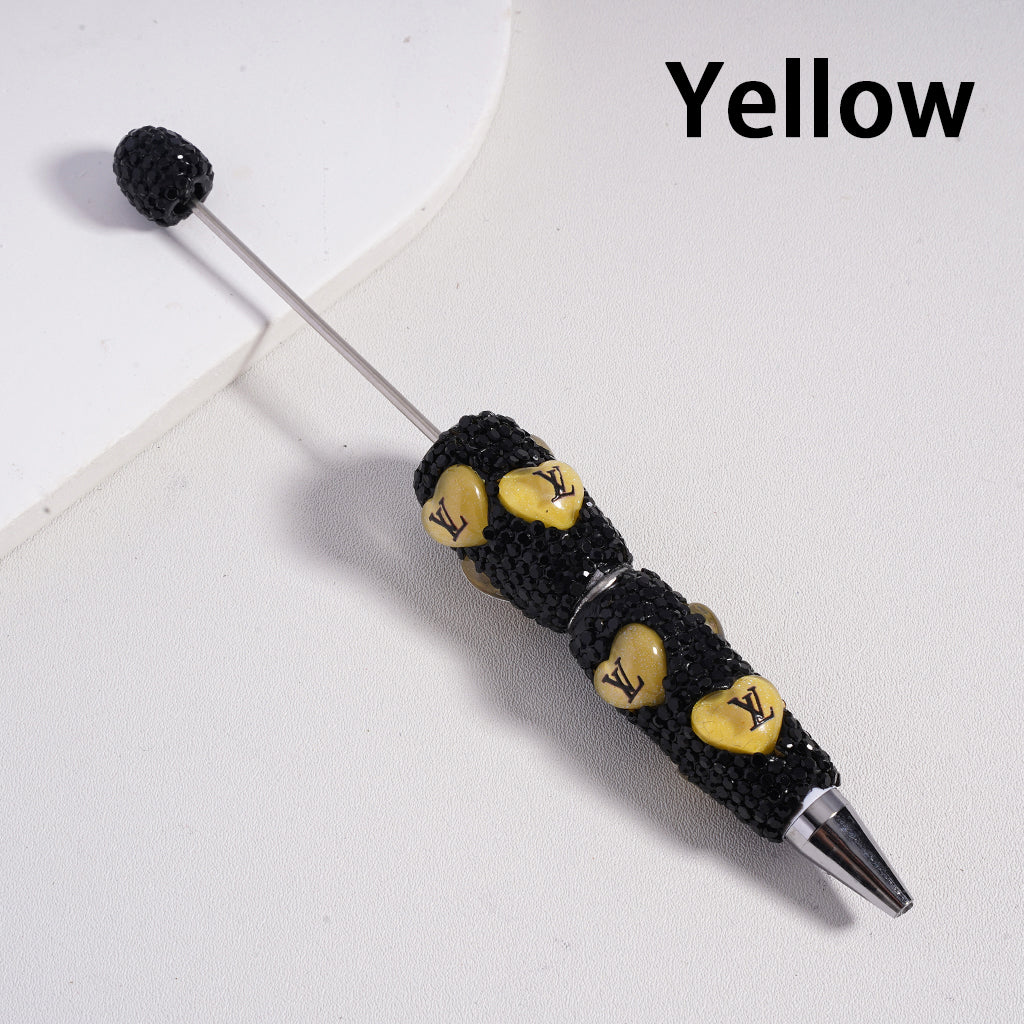 Beadable Clay Pens with Heart VL Mini AB & Black Rhinestones Covered the Entire Pen. YY