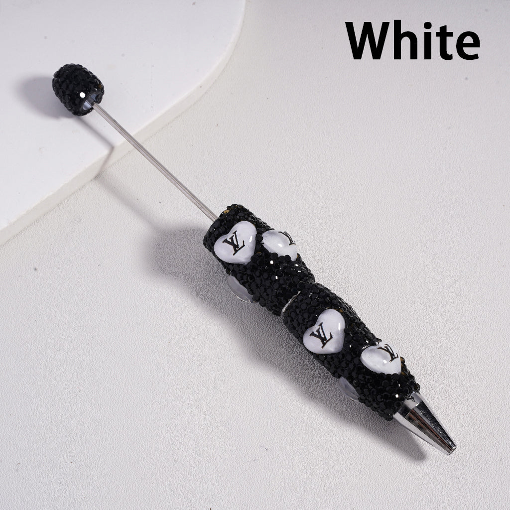 Beadable Clay Pens with Heart VL Mini AB & Black Rhinestones Covered the Entire Pen. YY