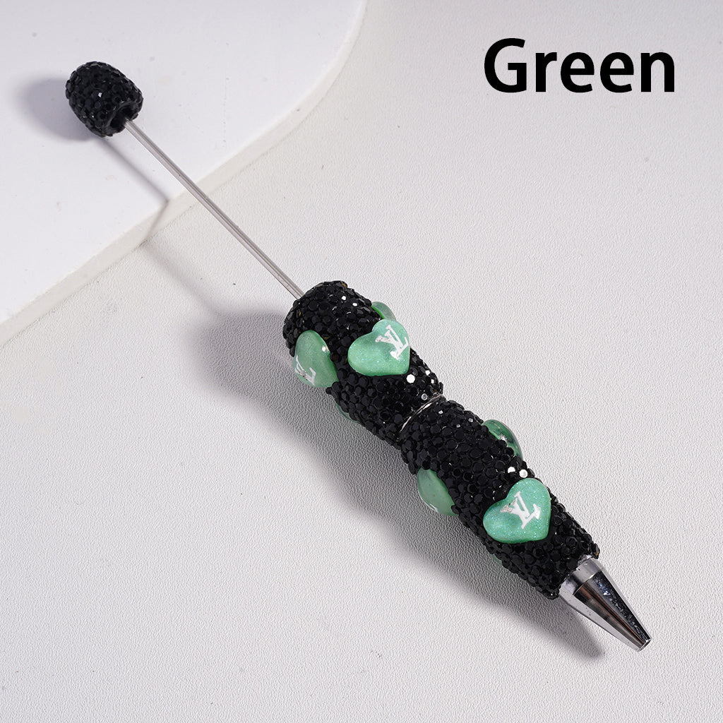 Beadable Clay Pens with Heart VL Mini AB & Black Rhinestones Covered the Entire Pen. YY