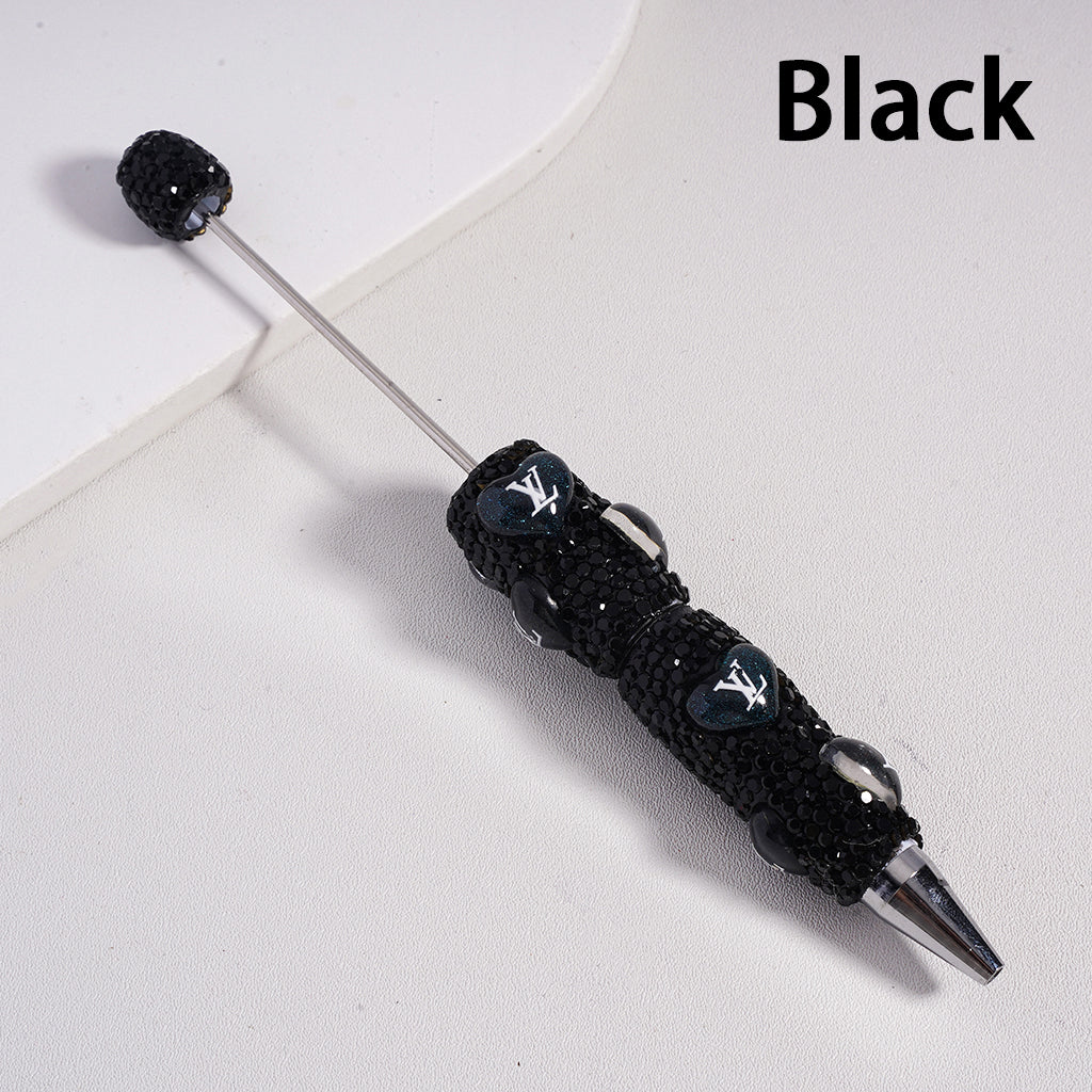 Beadable Clay Pens with Heart VL Mini AB & Black Rhinestones Covered the Entire Pen. YY