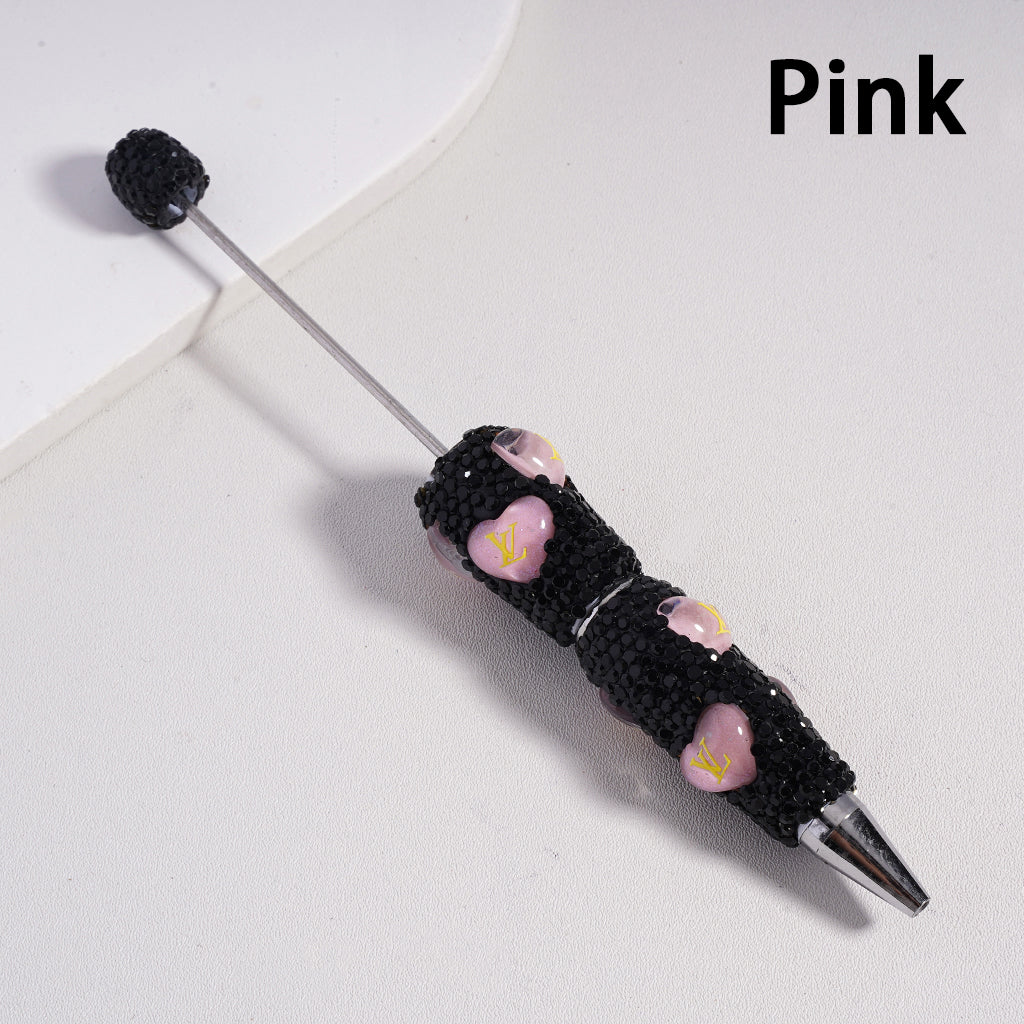 Beadable Clay Pens with Heart VL Mini AB & Black Rhinestones Covered the Entire Pen. YY