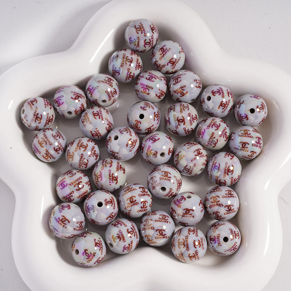 Classic CC Round Acrylic Beads UV-Coated in Grey & Brown, 16MM, SJ