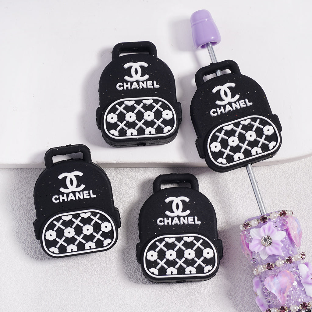 Black and White Color Cute CC Backpack Silicone Focal Beads with Glitter,Random Mix, PZ