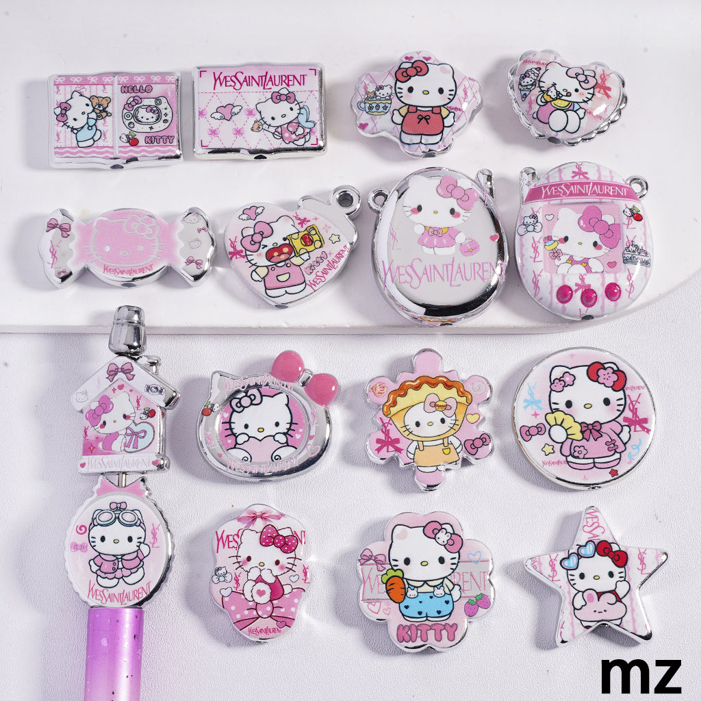 YLS Pink Cute Cat Multi-shaped Patterned Acrylic Beads, Random Mix, MZ