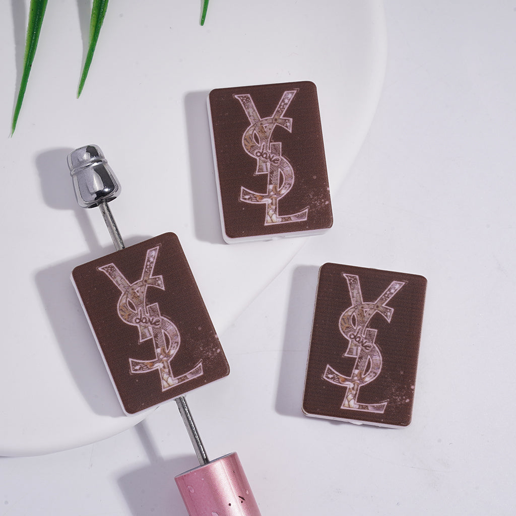 Saint Laurent SYL Letter Pattern Brown Square Silicone Focal Beads, 28*20MM,JH