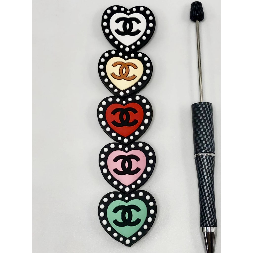 CC Hearts with Textured Dots Silicone Focal Beads