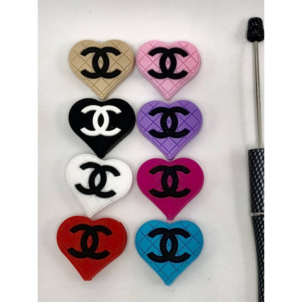 CC Multicolor Heart-Shaped With Grid Silicone Focal Beads