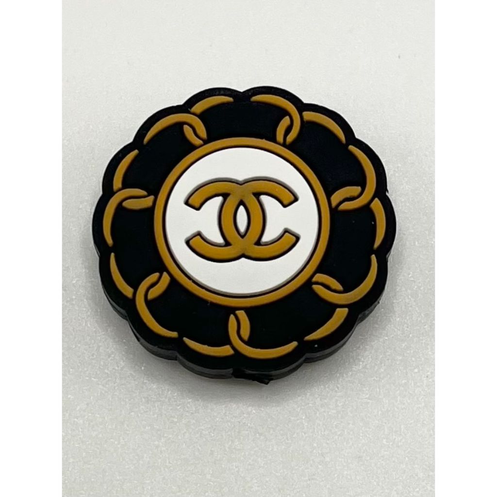 Black Flower with Brown Letter CC Silicone Focal Beads