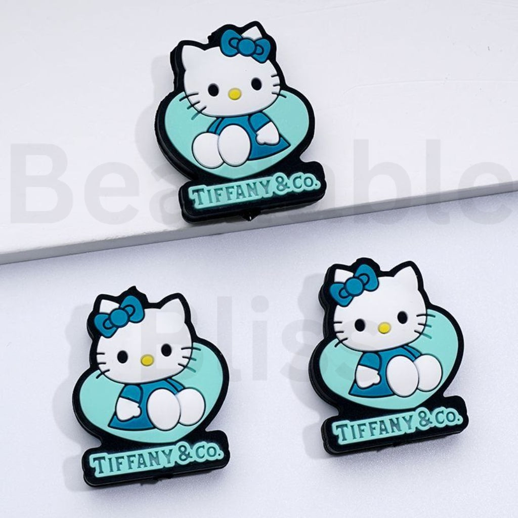 Teal Color Tiffan Cute Cat Adorable Character Heart Silicone Focal Beads,ZQ