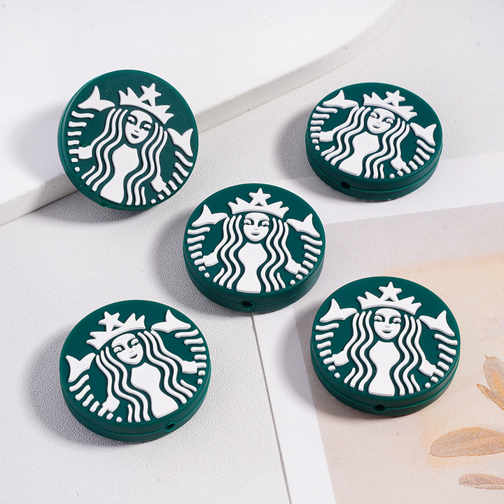 Green Starbuck Coffee Round Silicone Focal Beads