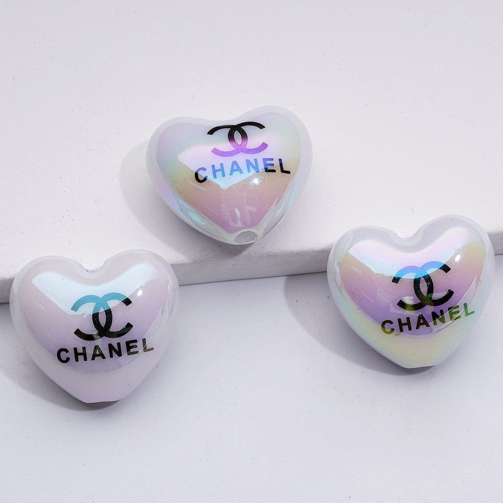 UV Coating VL CC Black White Heart Acrylic Beads, Around 22*20MM