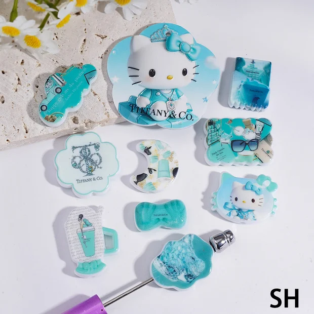 Diffany Blue Hello Cat Acrylic Various Shapes Charms Collection,SH