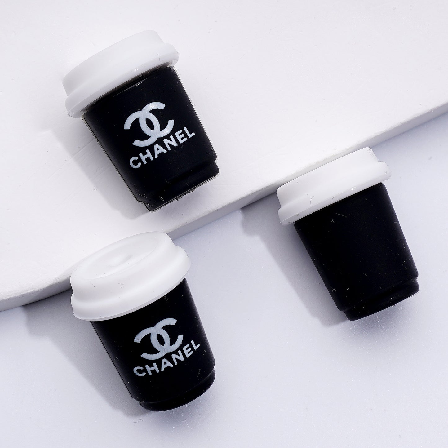 3D Black CCC Coffee Bottle Cup Silicone Focal Beads