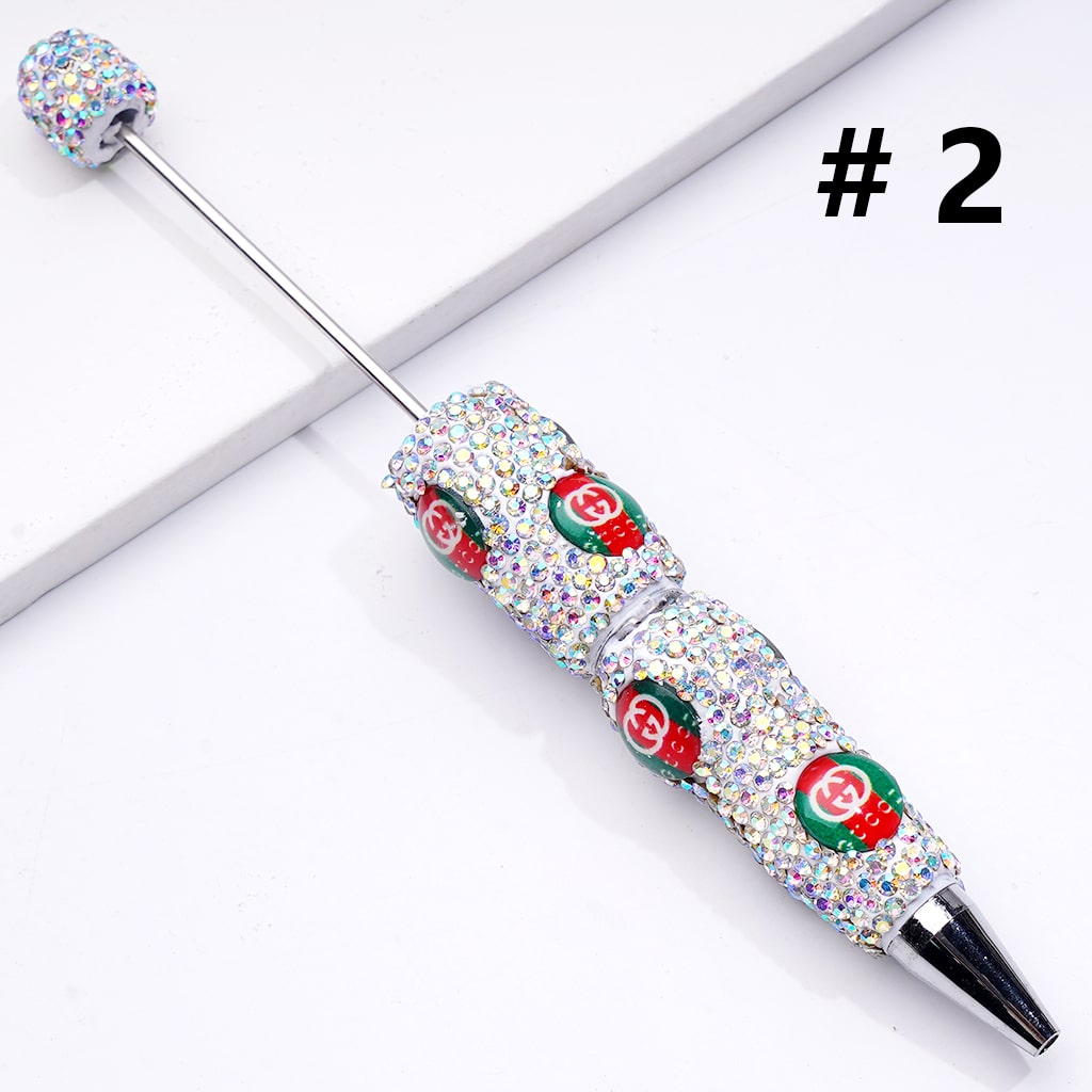 Beadable Clay Pens with Round GGG  Mini AB & Black Rhinestones Covered the Entire Pen.YY