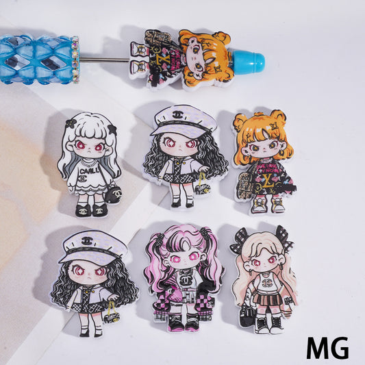 Anime Cartoon Fashionable Girl Cc VL Acrylic Flat Beads,MG