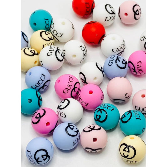 Designer Inspired VL GGG CCC DIO KM Round Silicone Beads 15mm