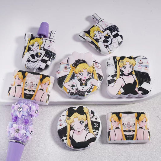 CC Acrylic Double-Sided Printed Beads Sailor Moon Anime Series in Different Shapes, Random Mix, MZ