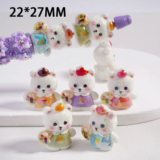 CC Acrylic Beads UV-Coated 3D Cute Painter White Bear in Multi-Color, 22*27MM, Random Mix, MZ