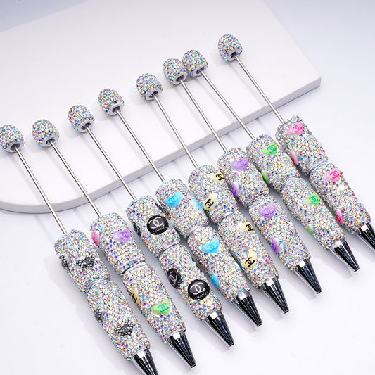 Beadable Clay Pens with Heart CCC  Mini AB & Black Rhinestones Covered the Entire Pen.YY