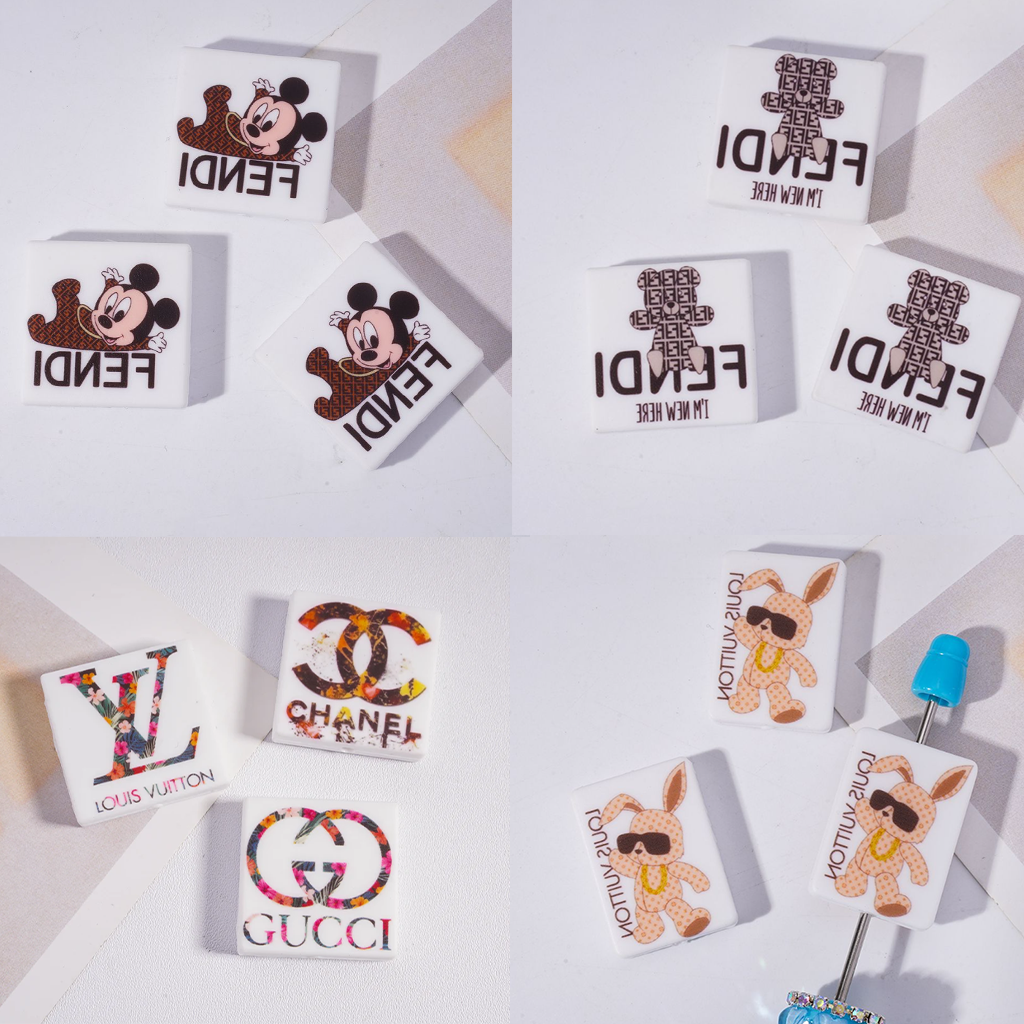 VL CC  GG Fendi Printed Square Silicone Focal Beads,JH