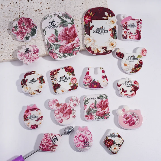CC HE Rose-Red Floral Acrylic Irregular Mixed Beads,SH