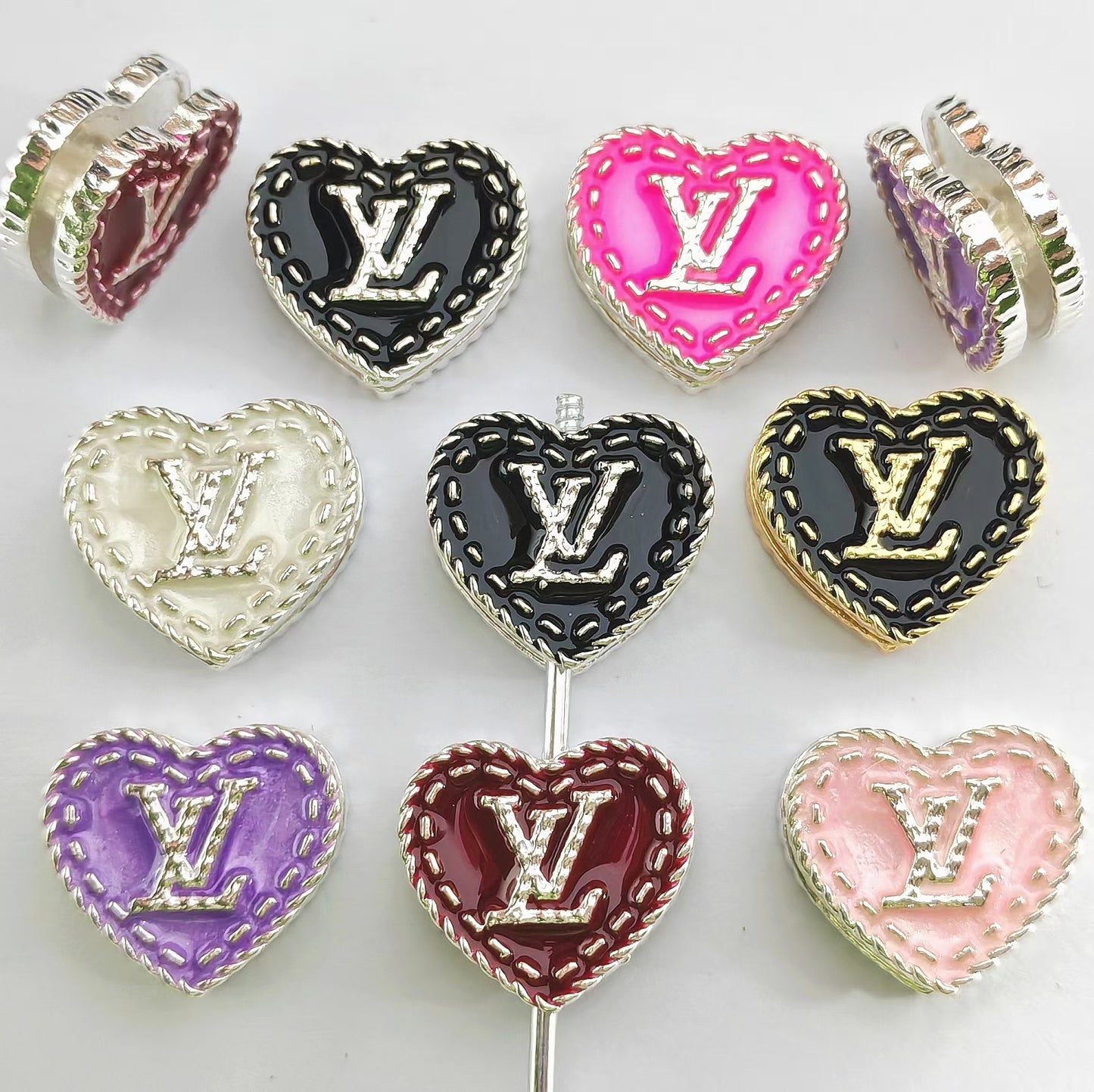 LV Heart Alloy Acrylic Beads