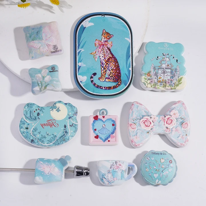 Tiffany Blue, Leopard Bow, Floral Cartoon Design, Mixed Shapes, SH