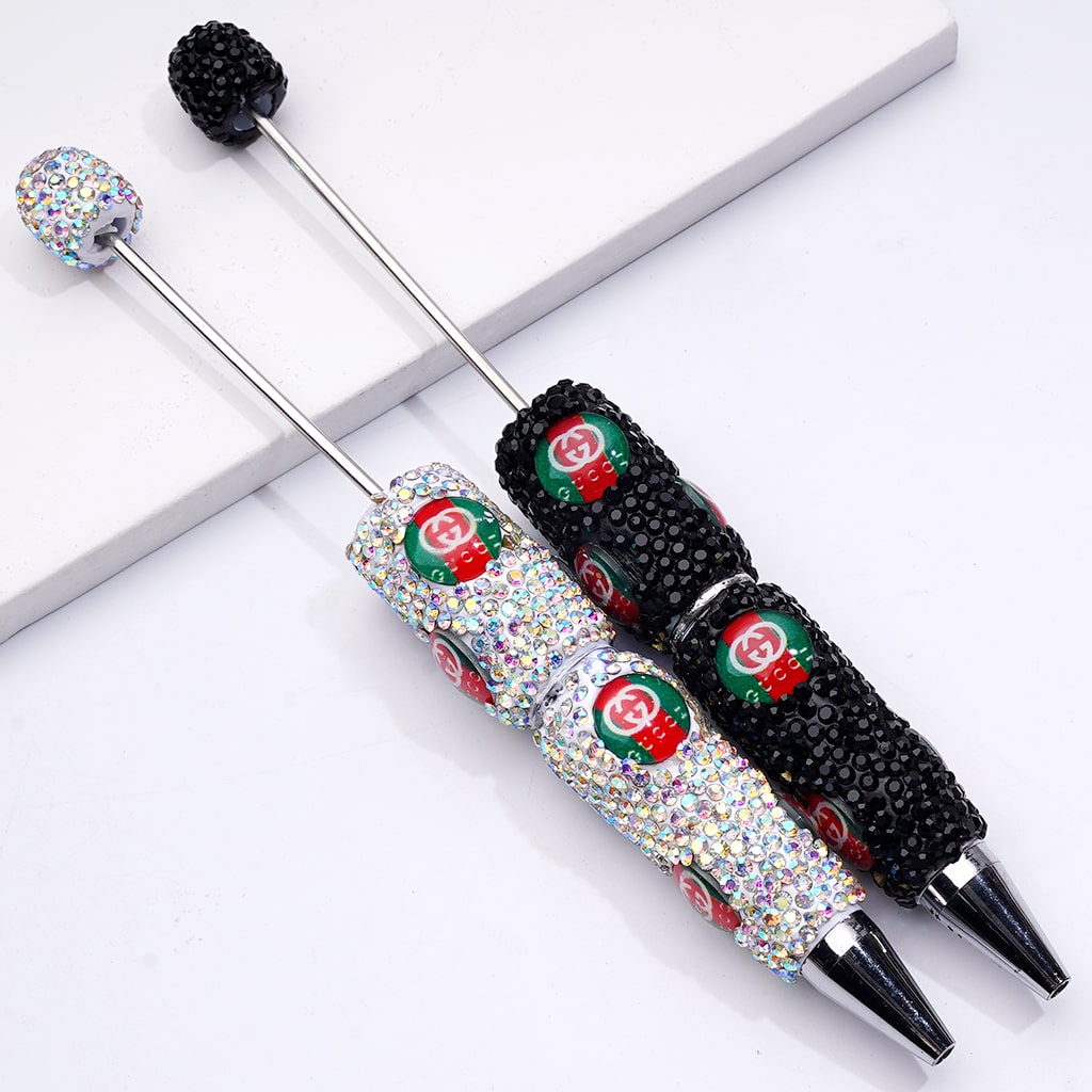 Beadable Clay Pens with Round GGG  Mini AB & Black Rhinestones Covered the Entire Pen.YY
