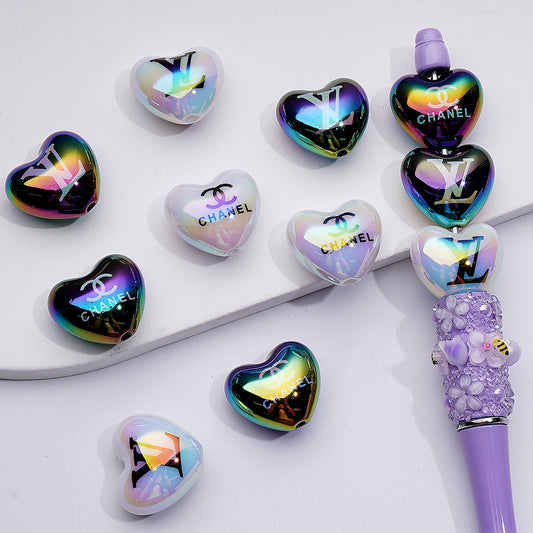 UV Coating VL CC Black White Heart Acrylic Beads, Around 22*20MM