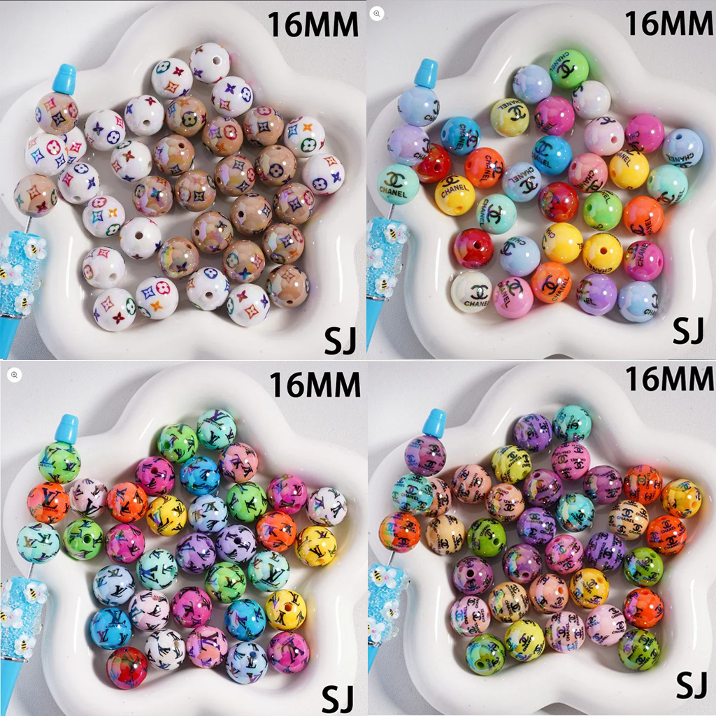 CC VL Round Acrylic Beads: UV-Coated, Shiny, Solid Colors, 16MM, Random Mix，SJ
