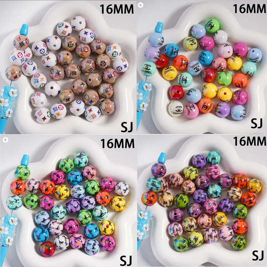 CC VL Round Acrylic Beads: UV-Coated, Shiny, Solid Colors, 16MM, Random Mix，SJ
