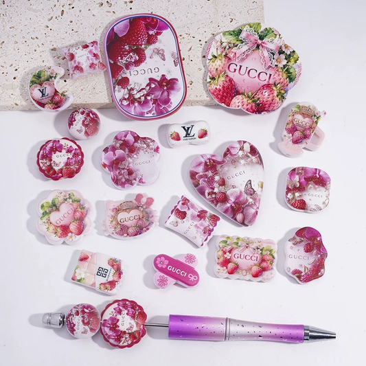 Pink Strawberry Acrylic Irregular Beads,SH