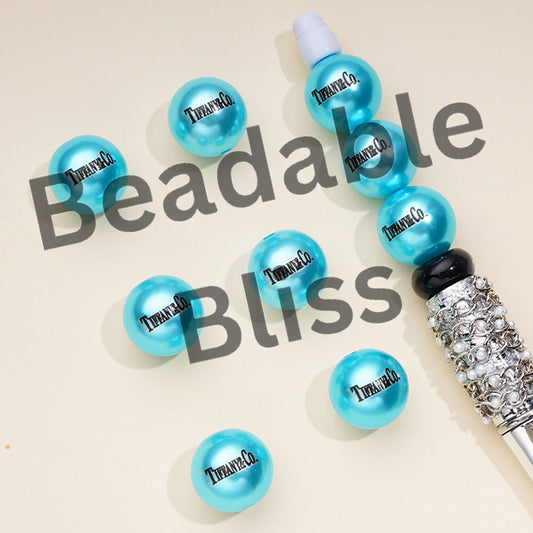 Tiffan Co. Print Bright Blue Round Acrylic Beads, Random Mix, 16MM,XY