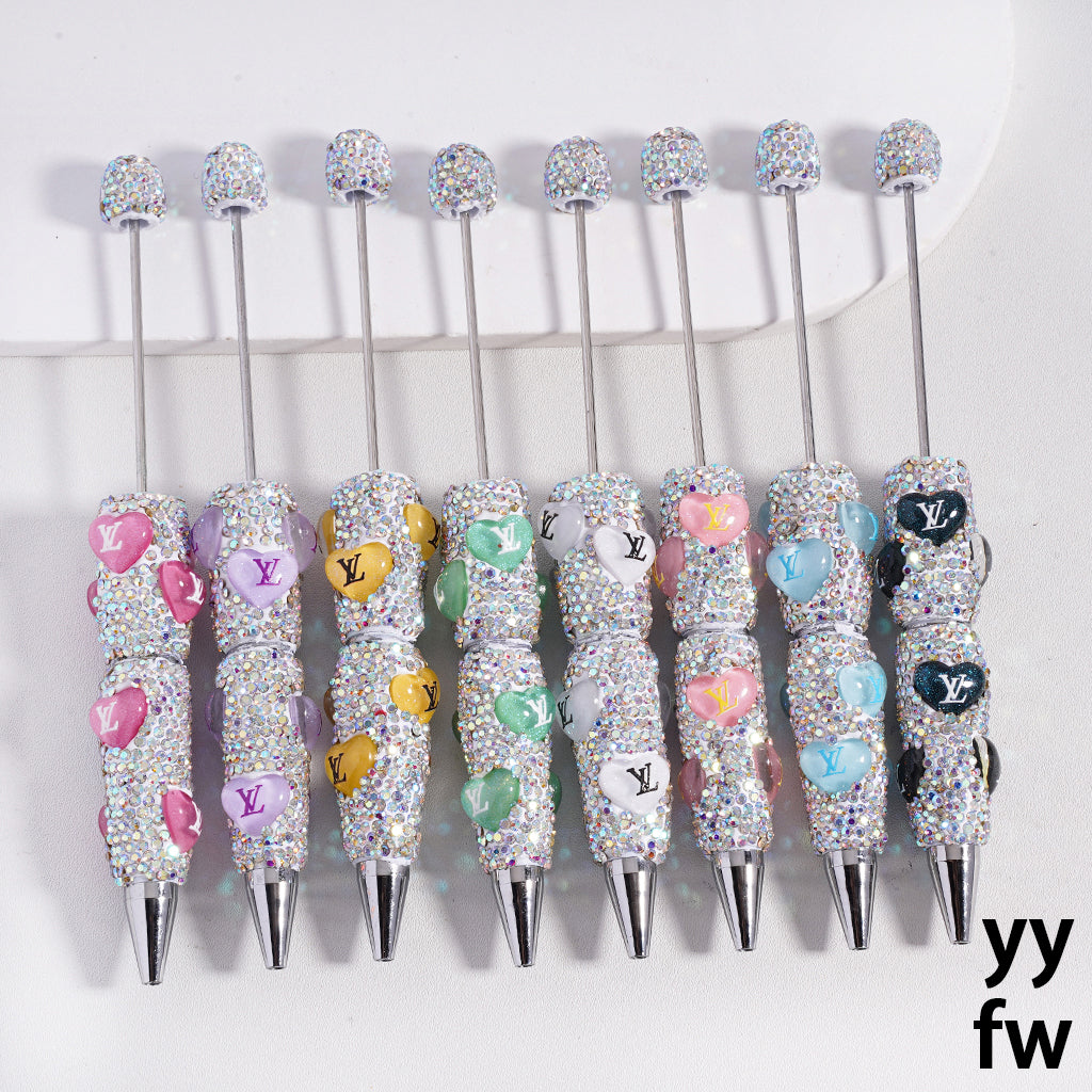 Beadable Clay Pens with Heart VL Mini AB & White Rhinestones Covered the Entire Pen. YY,FW