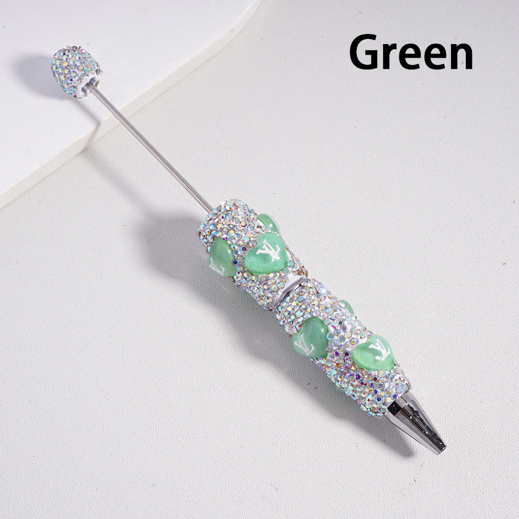 Beadable Clay Pens with Heart VL Mini AB & White Rhinestones Covered the Entire Pen. YY,FW