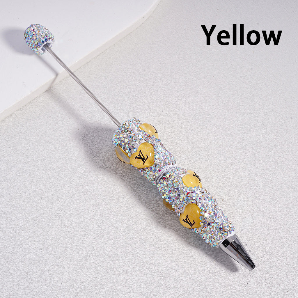 Beadable Clay Pens with Heart VL Mini AB & White Rhinestones Covered the Entire Pen. YY,FW