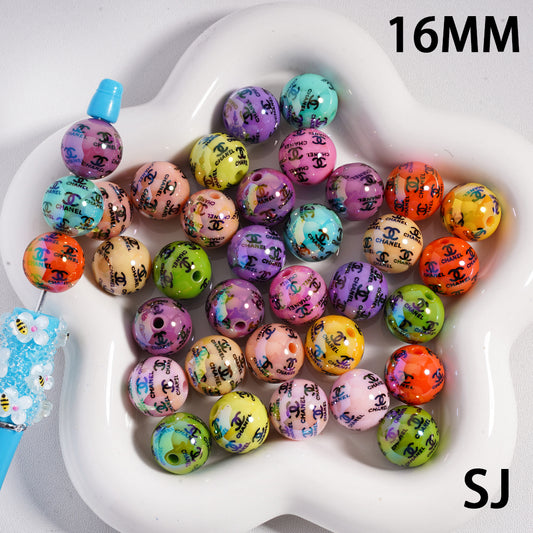 CC Round Acrylic Beads: UV-Coated, Shiny, Rainbow Colors (Random Mix), 16MM, SJ