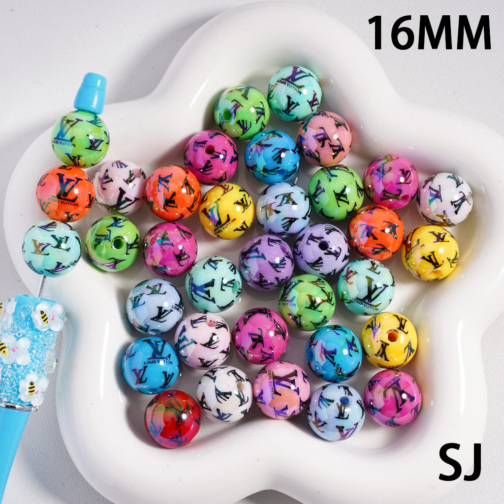VL Round Acrylic Beads: UV-Coated, Shiny, Rainbow Colors (Random Mix), 16MM, SJ