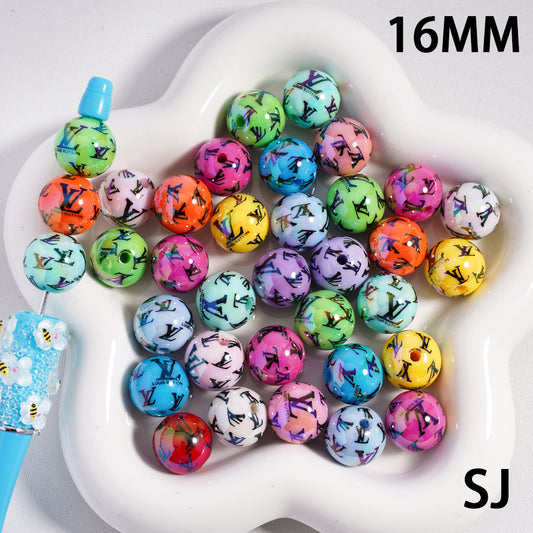 VL Round Acrylic Beads: UV-Coated, Shiny, Rainbow Colors (Random Mix), 16MM, SJ