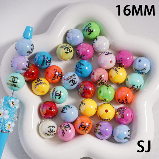 CC Round Acrylic Beads: UV-Coated, Shiny, Solid Colors (Random Mix), 16MM, SJ